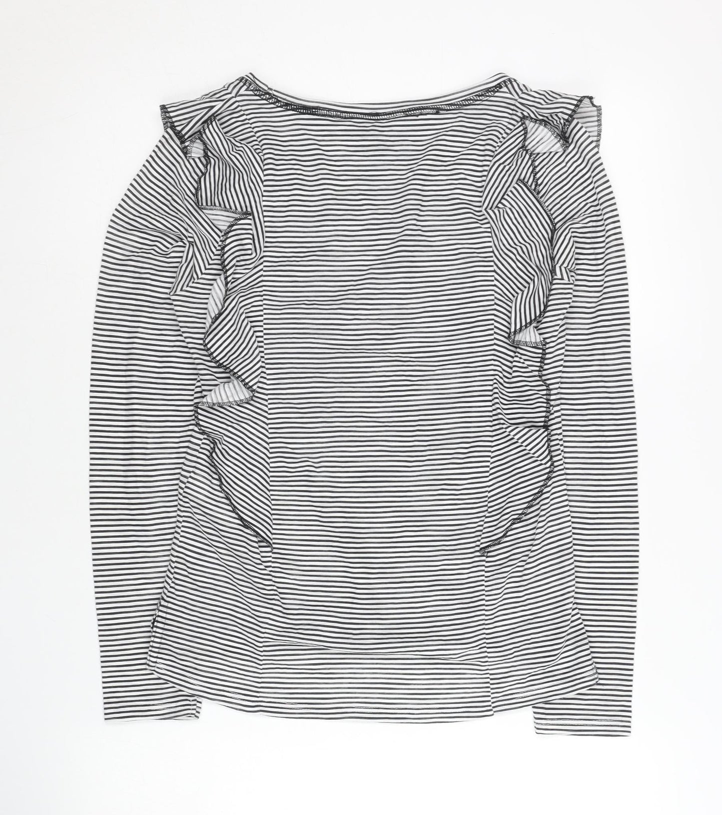 Next Women Black White Striped Ruffle Long Sleeve T-Shirt Size 6
