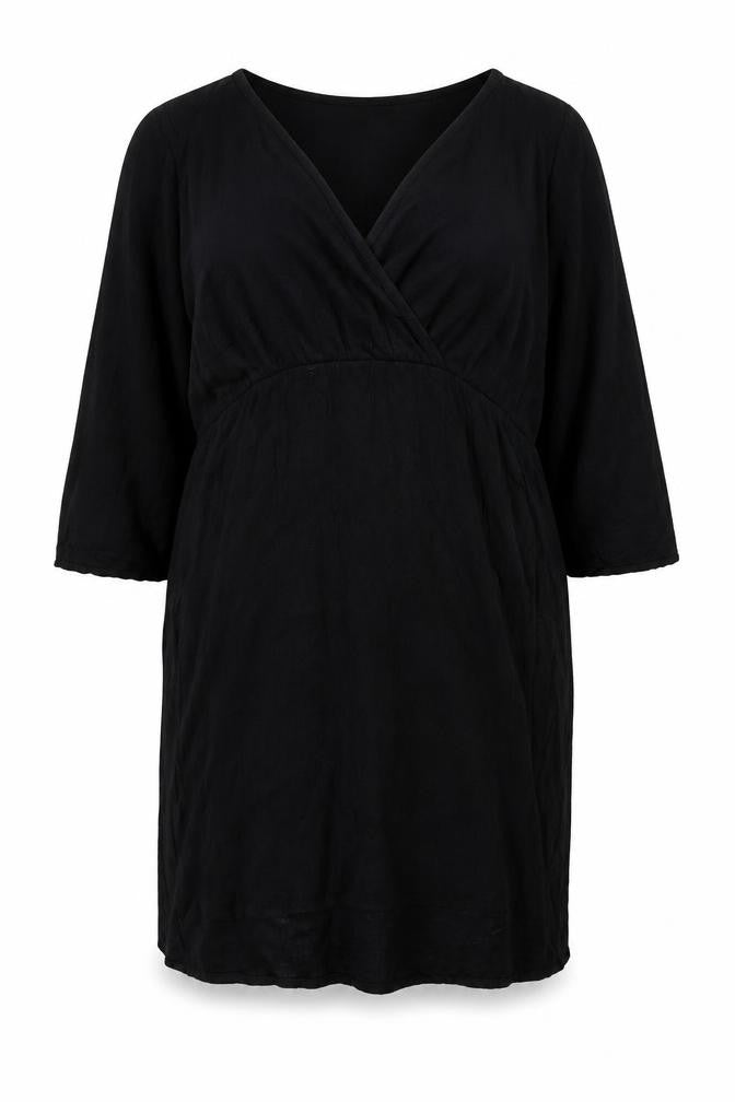 Boohoo Women’s Black Viscose Shift Dress Size 16 3/4 Sleeve V-Neck