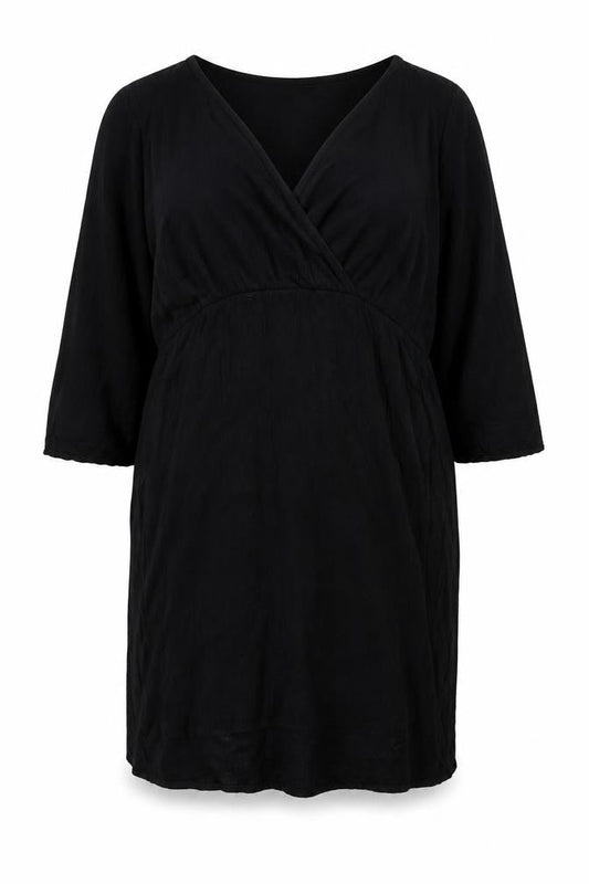Boohoo Women’s Black Viscose Shift Dress Size 16 3/4 Sleeve V-Neck