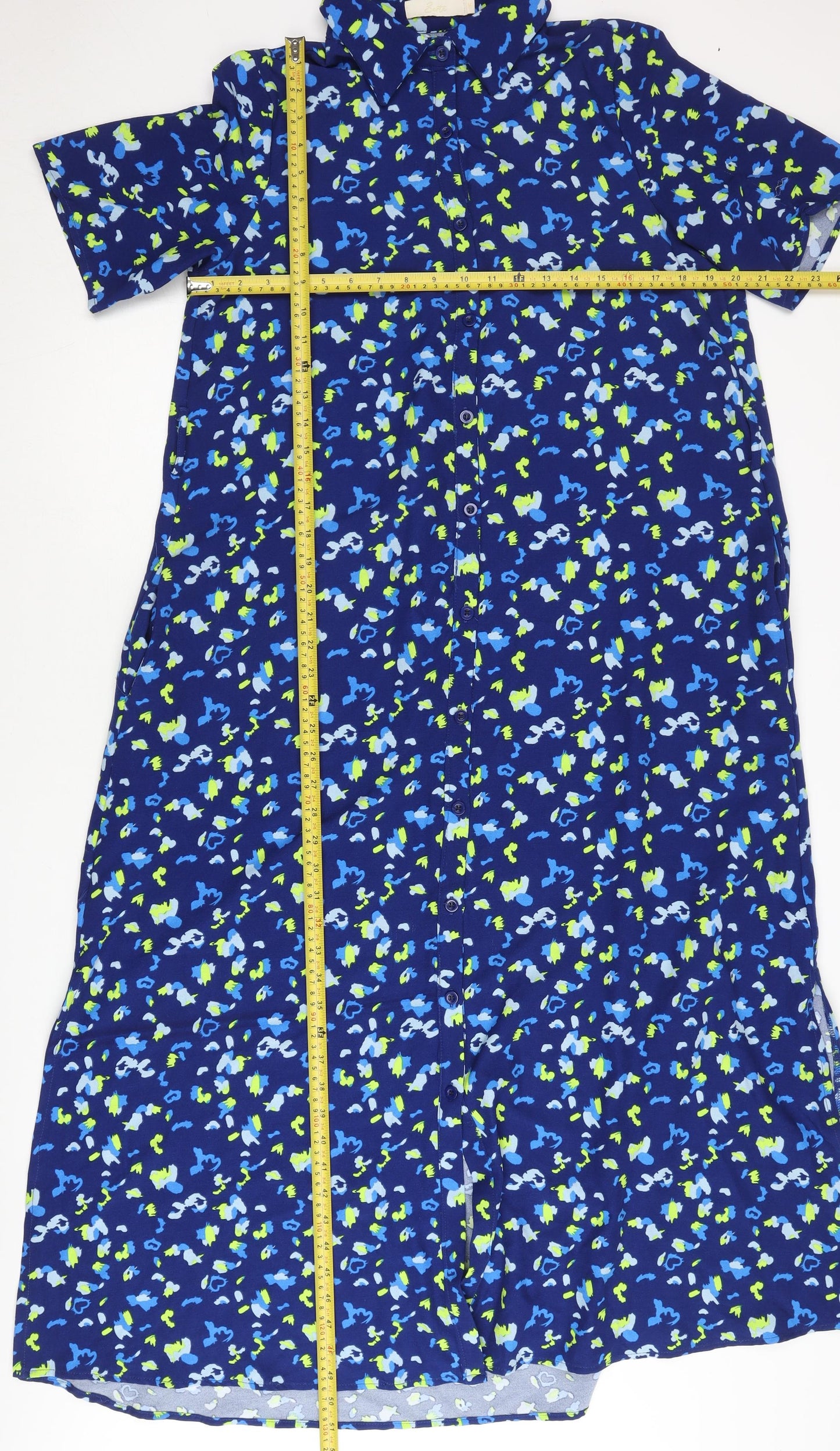 Santa Women Blue Midi Shirt Dress Size M Short Sleeve Viscose
