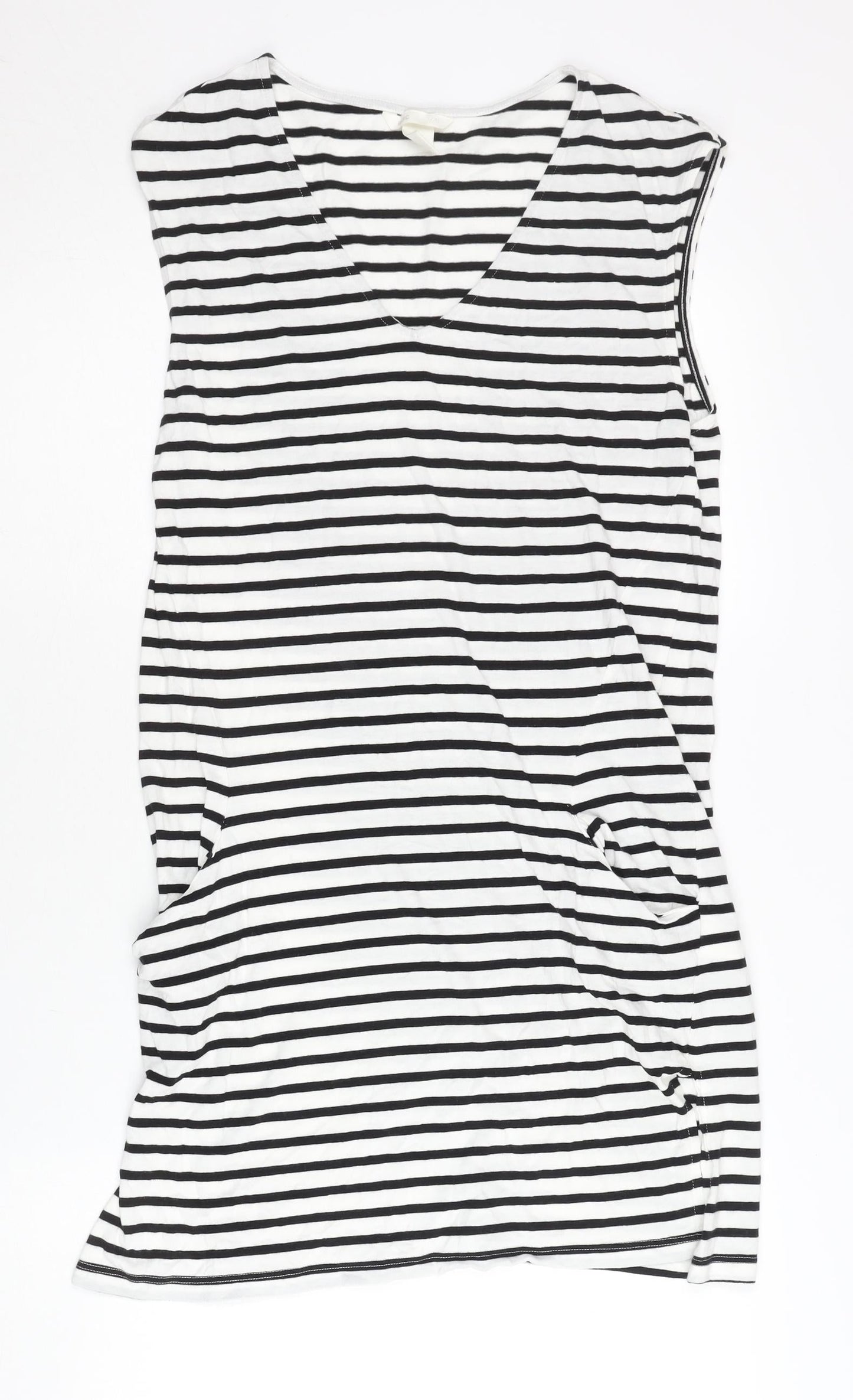 H&M Women’s Black White Striped T-Shirt Dress XS Sleeveless V-Neck