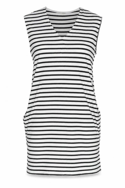 H&M Women’s Black White Striped T-Shirt Dress XS Sleeveless V-Neck
