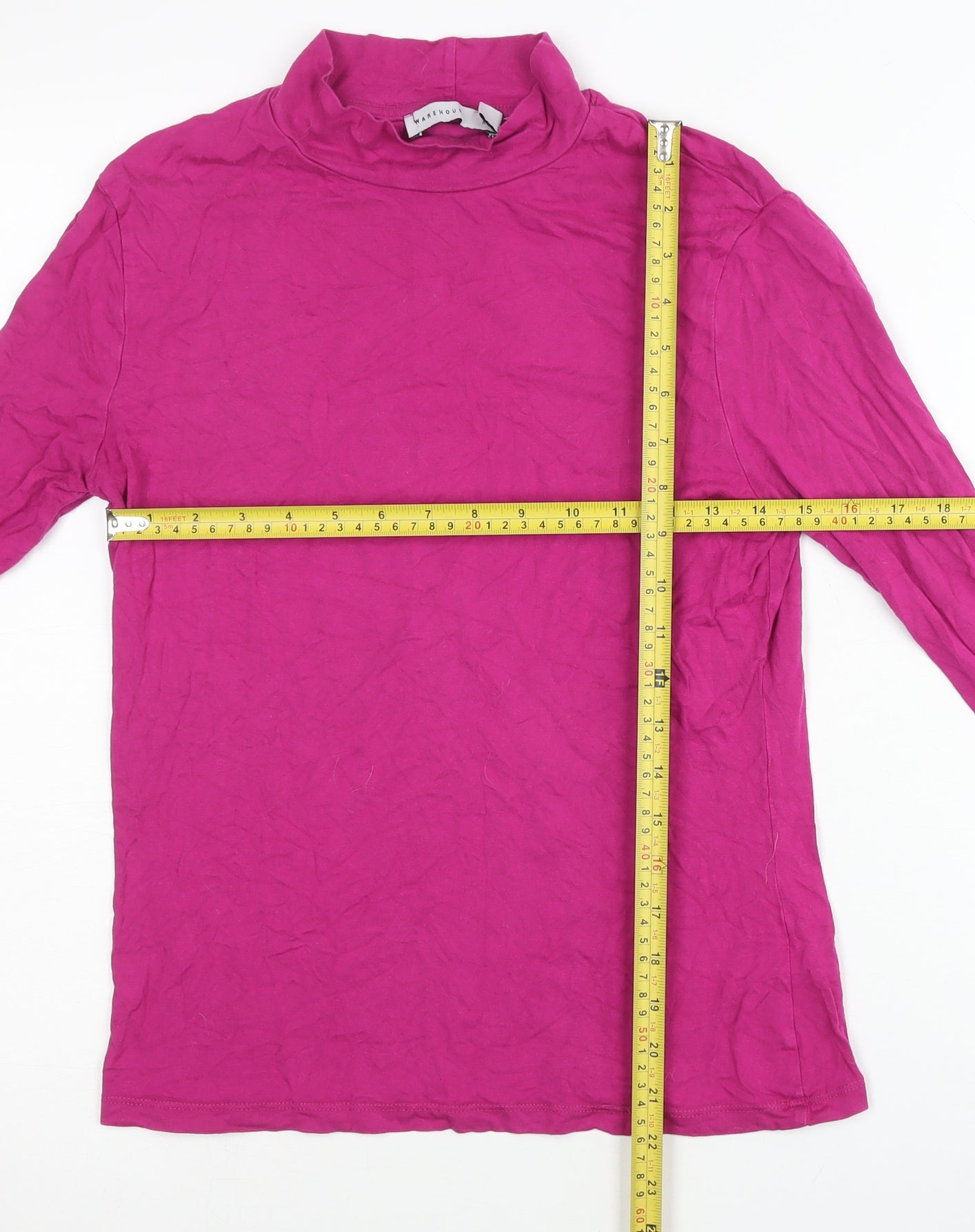 Warehouse Women’s Pink Mock Neck Long Sleeve Jersey Top Size M