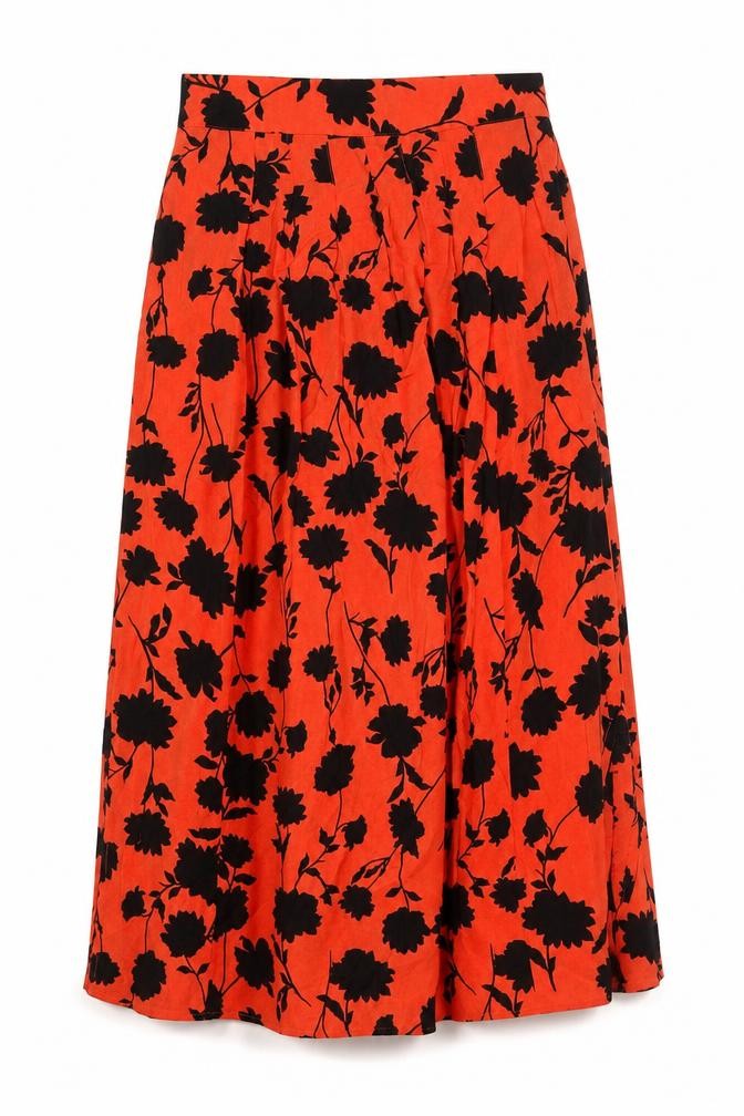 Marks & Spencer Womens Red Floral Midi A-Line Skirt Size 10