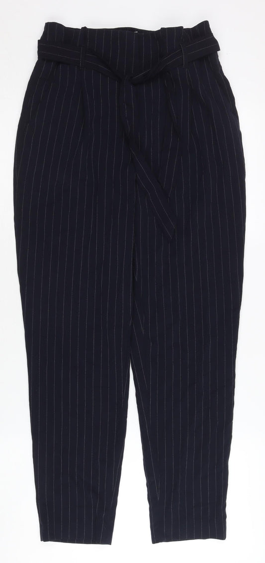 H&M Women’s Blue Striped Paperbag Tapered Trousers Size 6