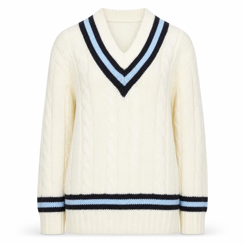 Falcon Sportswear Women’s Ivory Cable Knit V-Neck Jumper M
