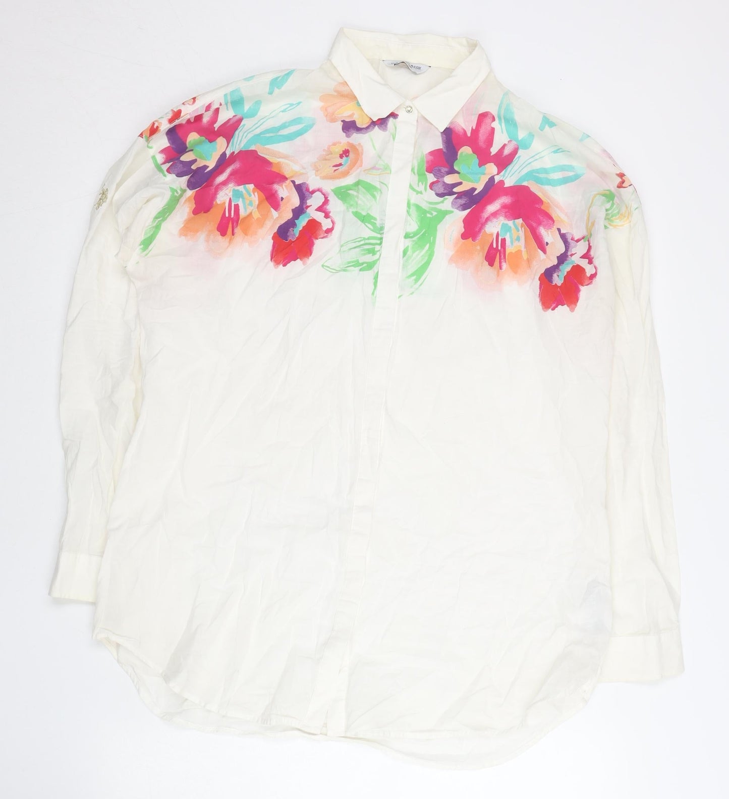 U.S. Polo Assn. Womens White Floral Cotton Button-Up Shirt Size 12