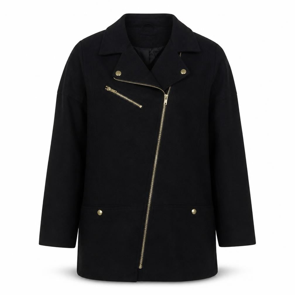 H&M Women’s Black Wool Blend Biker Coat Size 12 Mid Length