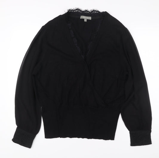 Oasis Womens Black Lace Trim Wrap Blouse Size 2XL Long Sleeve
