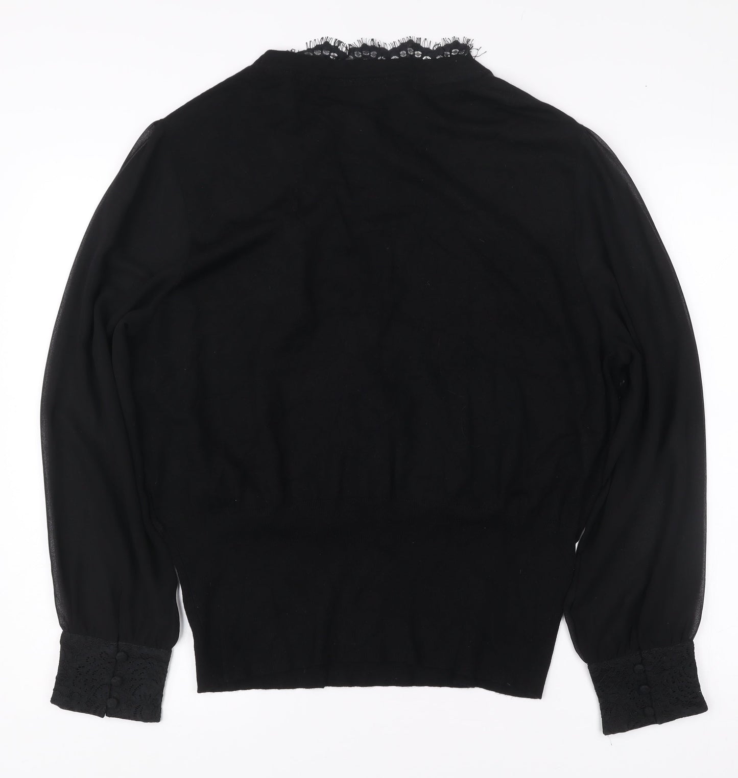 Oasis Womens Black Lace Trim Wrap Blouse Size 2XL Long Sleeve