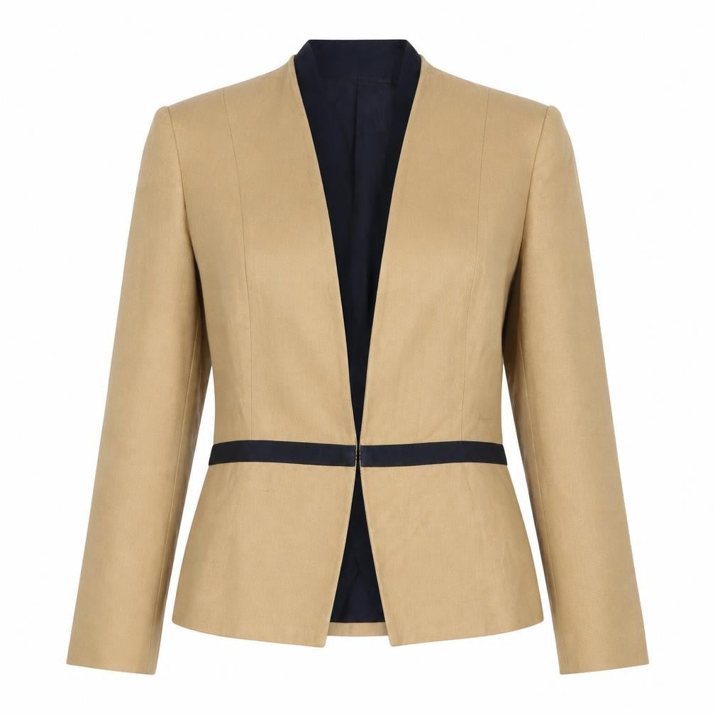 Mango Women Beige XL Suit Jacket Blazer Linen Blend Workwear