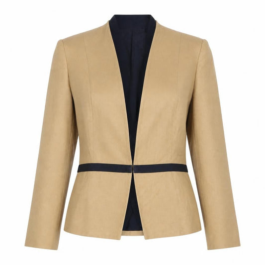 Mango Women Beige XL Suit Jacket Blazer Linen Blend Workwear