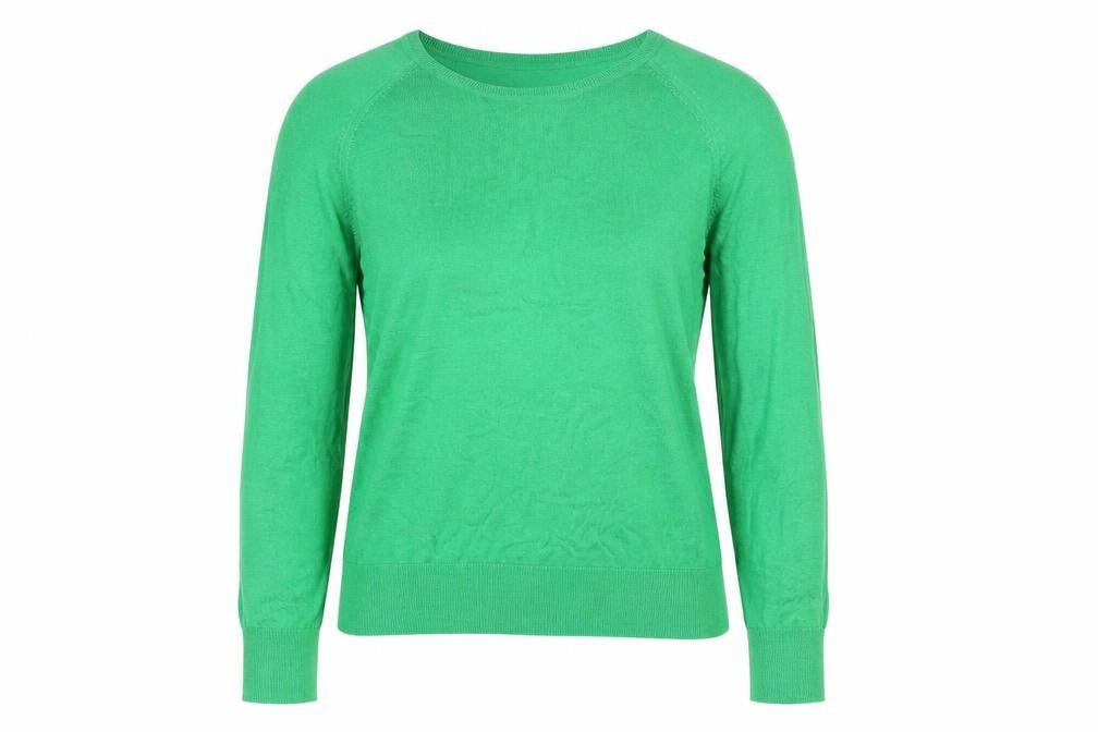 Zara Women Green Knit Pullover Jumper Medium Crew Neck Long Sleeve