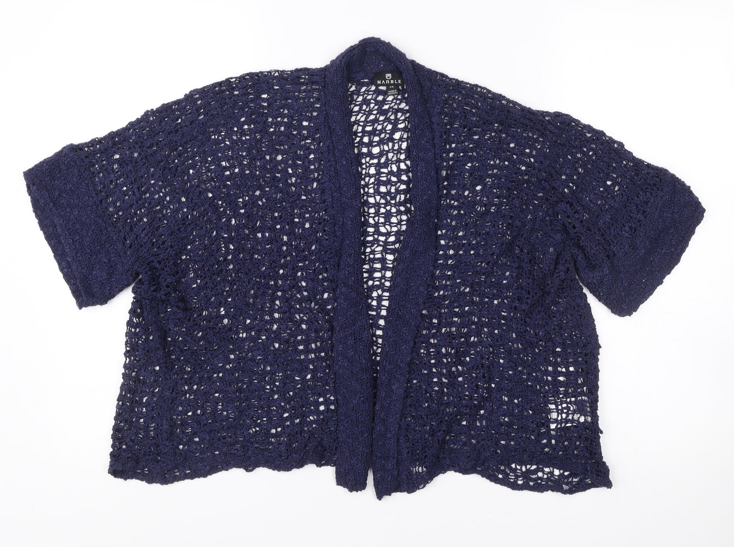 Marble Women’s Blue Open-Knit Crochet Cardigan S Short Sleeve