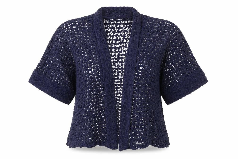 Marble Women’s Blue Open-Knit Crochet Cardigan S Short Sleeve