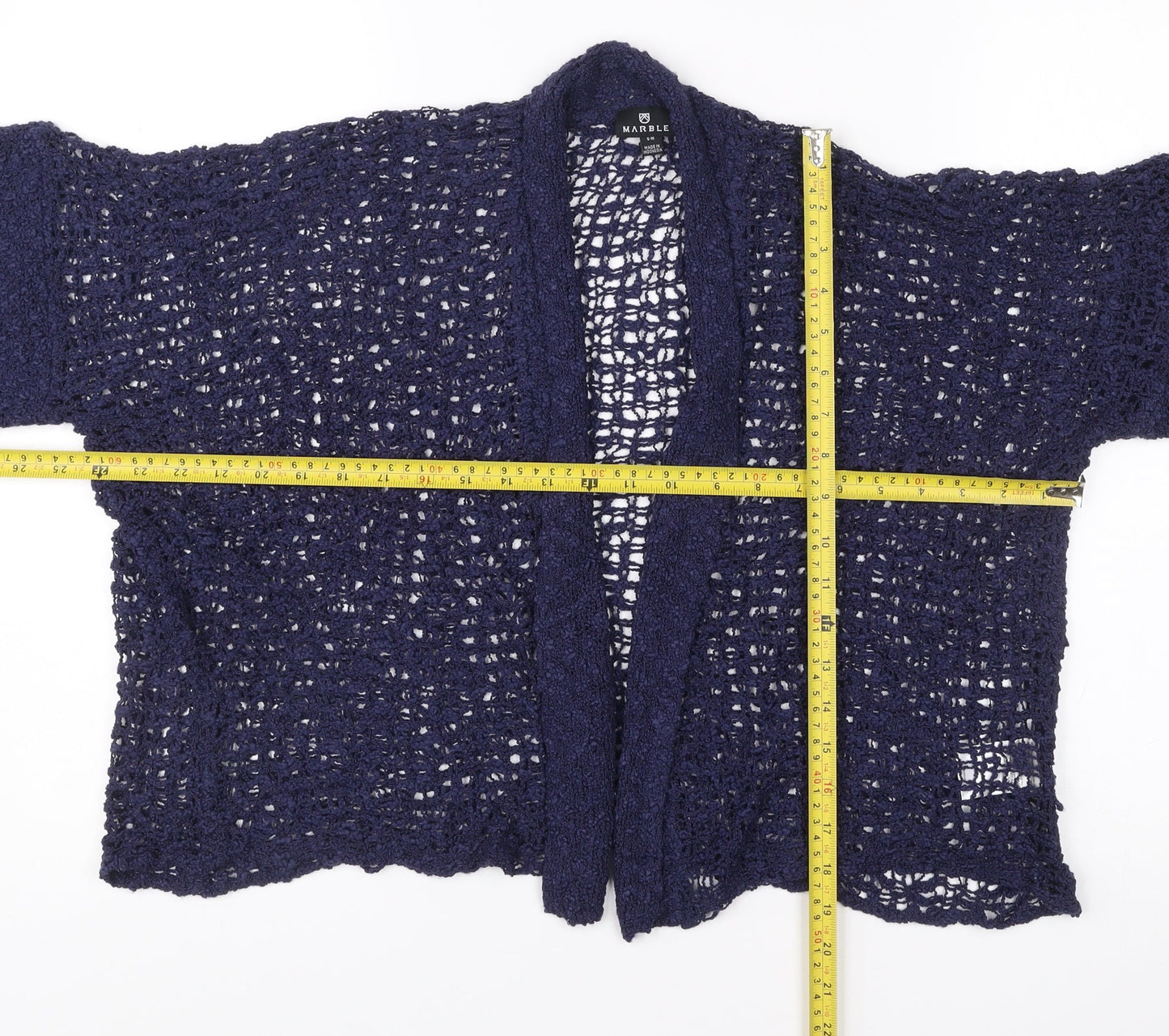 Marble Women’s Blue Open-Knit Crochet Cardigan S Short Sleeve
