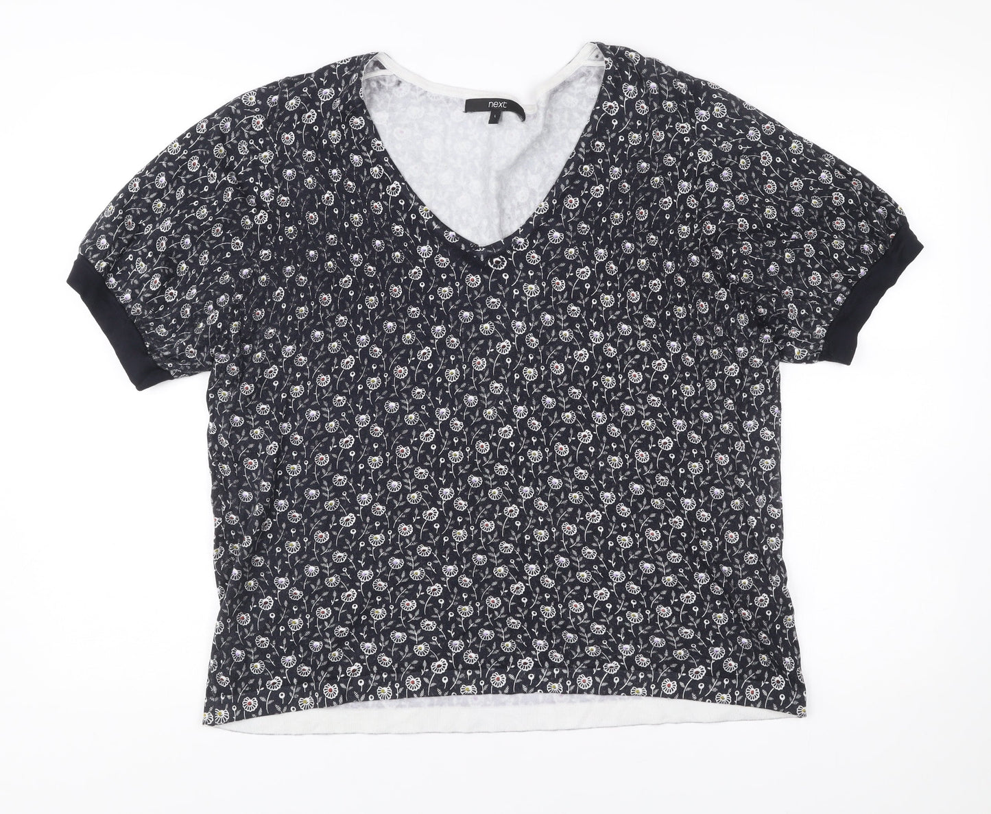 Next Womens Black Floral Short Sleeve Viscose Blouse Size L