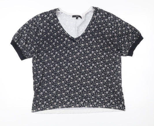 Next Womens Black Floral Short Sleeve Viscose Blouse Size L