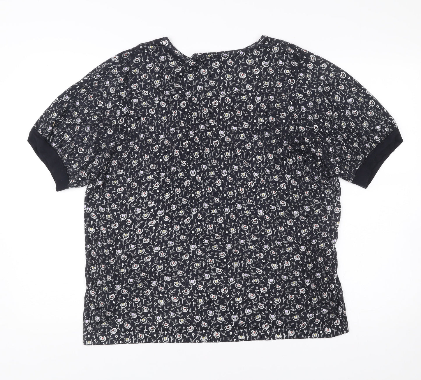 Next Womens Black Floral Short Sleeve Viscose Blouse Size L