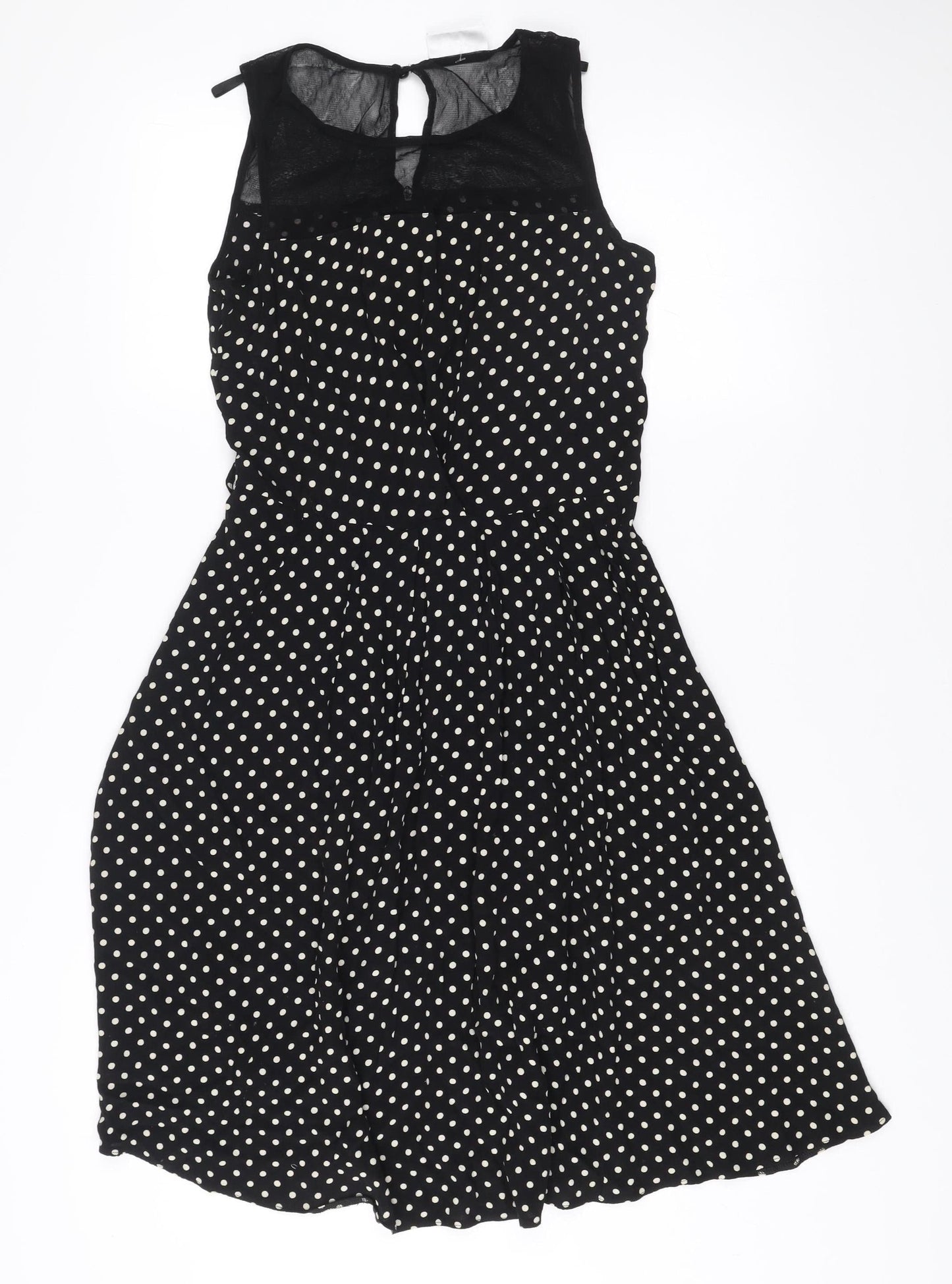 Wallis Petite Women's Black Polka Dot Fit & Flare Dress Size 10