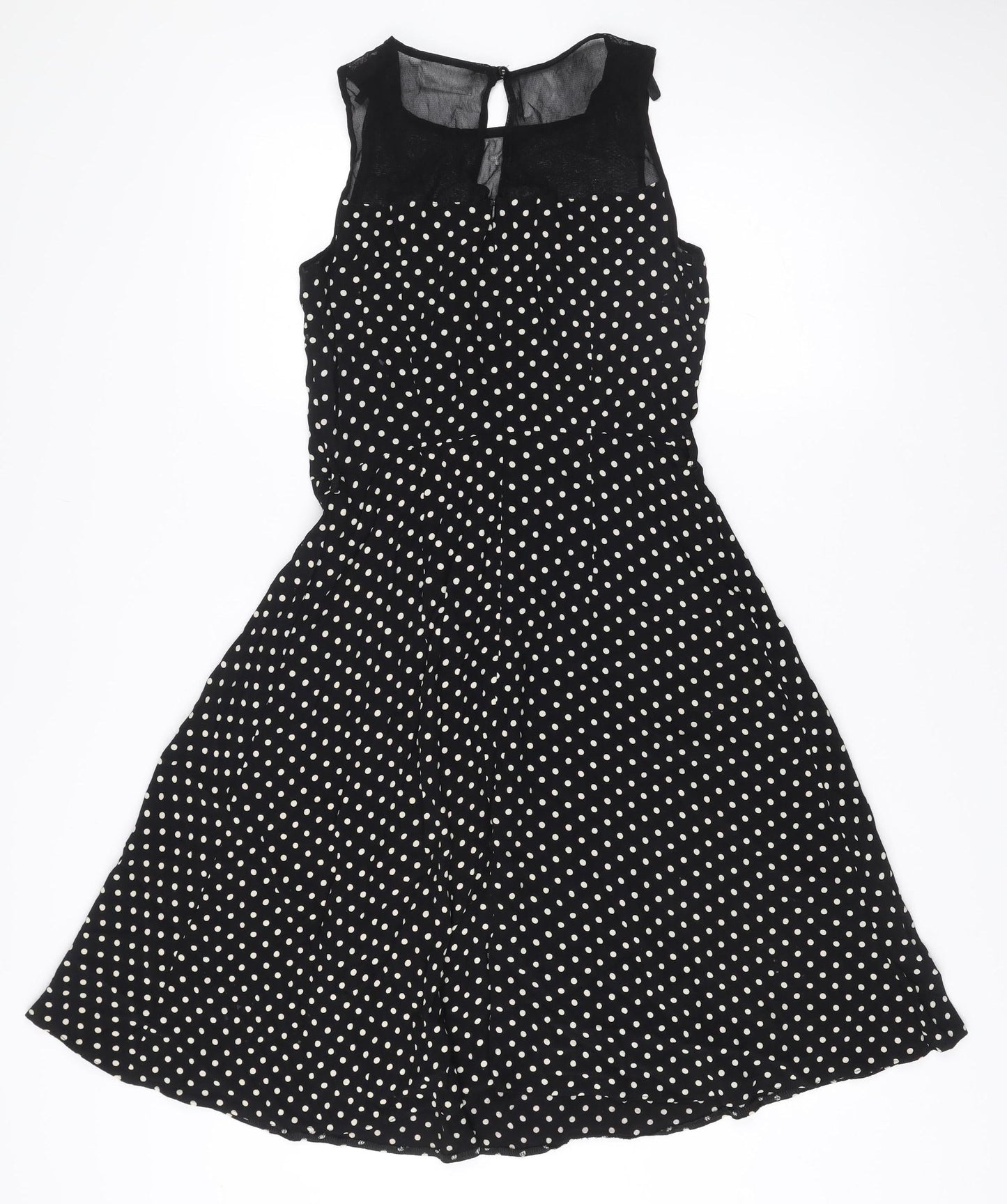 Wallis Petite Women's Black Polka Dot Fit & Flare Dress Size 10
