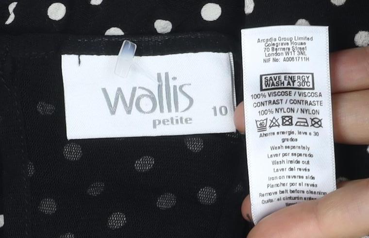 Wallis Petite Women's Black Polka Dot Fit & Flare Dress Size 10