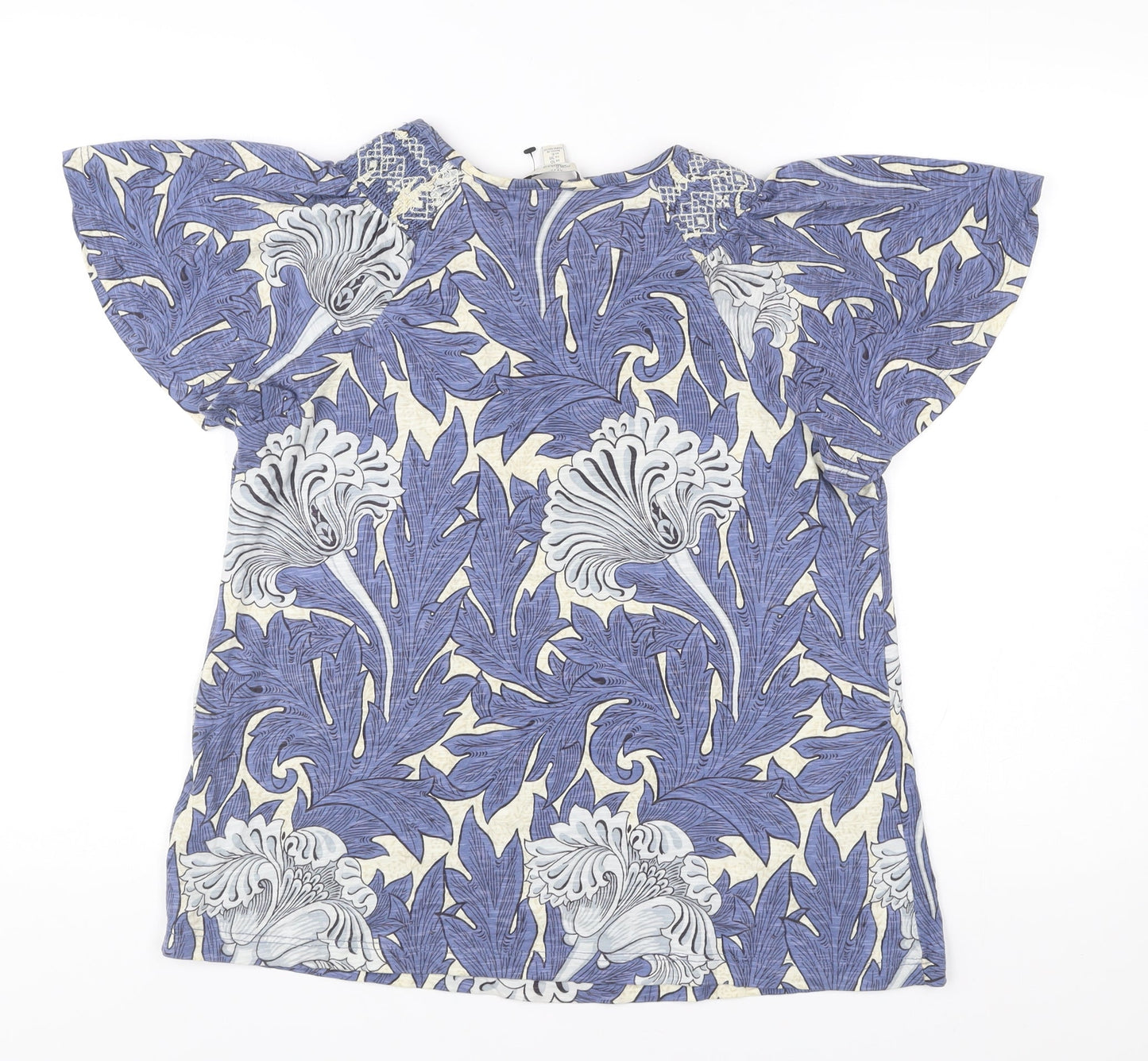 Next Womens Blue Floral Cotton Blouse Size 10 Tunic Style