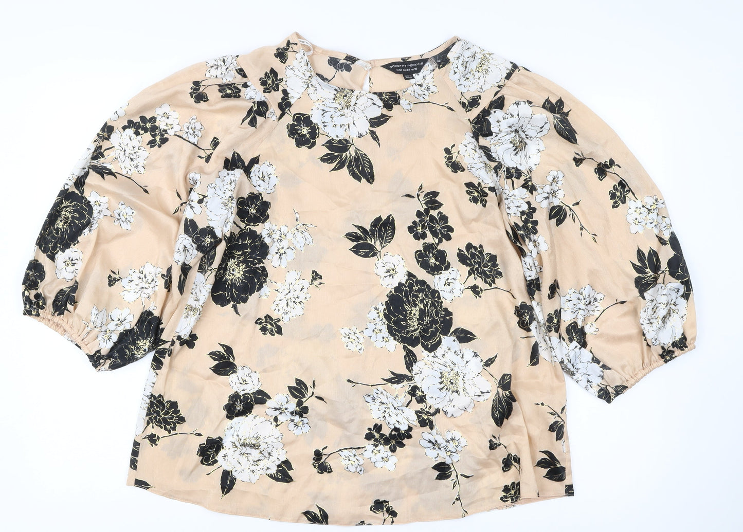 Dorothy Perkins Women’s Beige Floral Blouse Size 16 Puff Sleeve