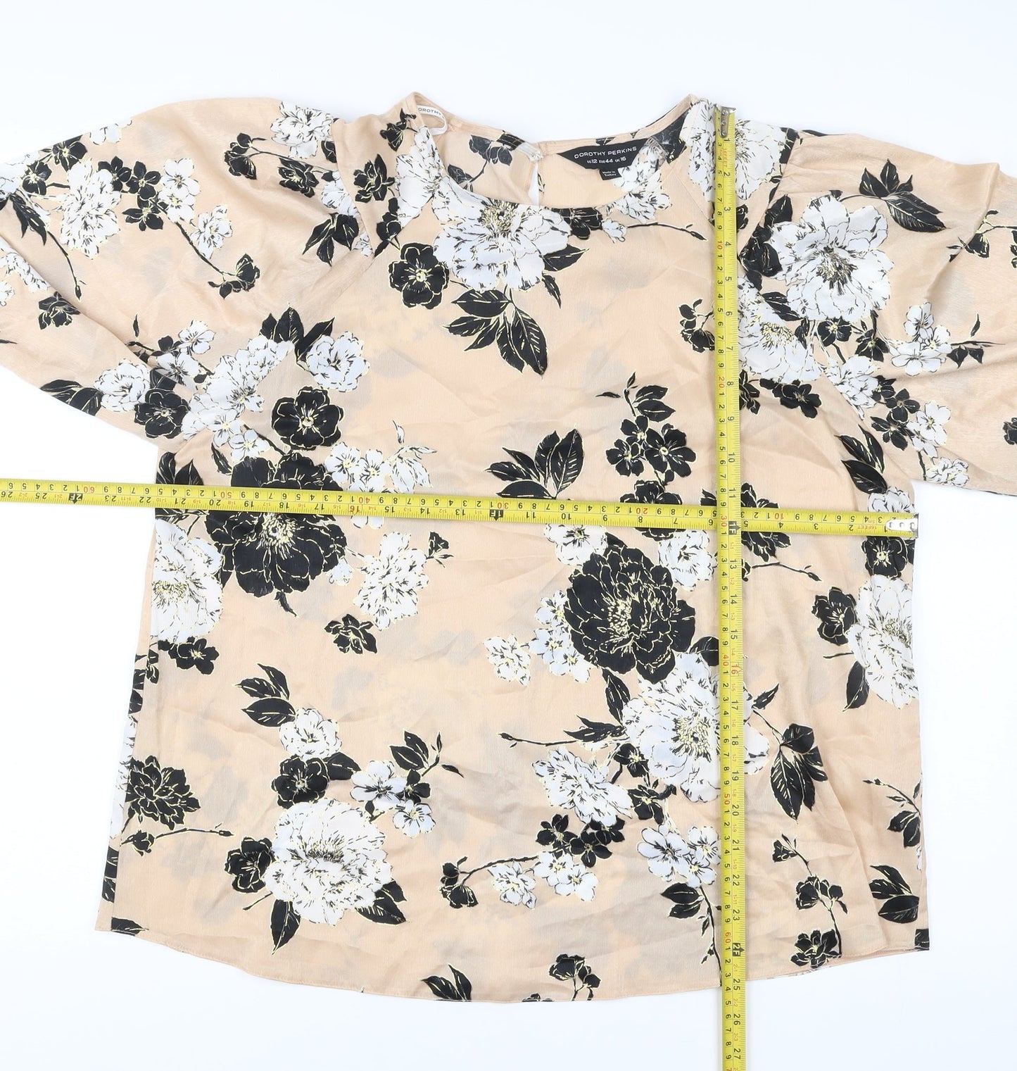 Dorothy Perkins Women’s Beige Floral Blouse Size 16 Puff Sleeve