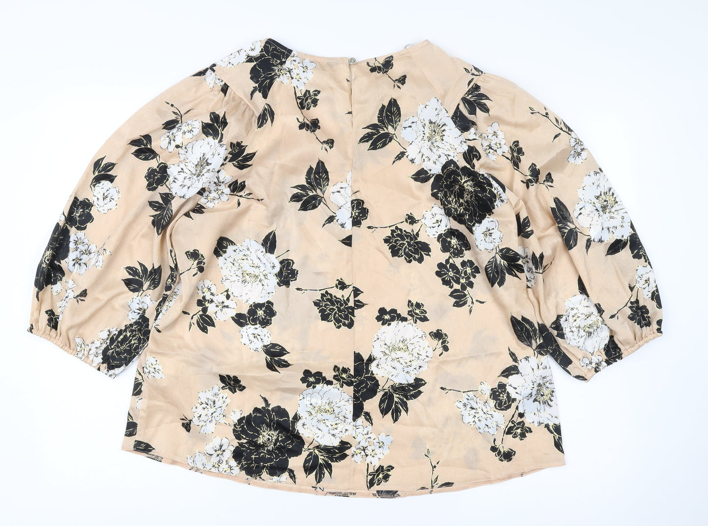 Dorothy Perkins Women’s Beige Floral Blouse Size 16 Puff Sleeve