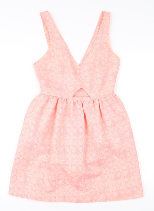 Zara Women Pink XS A-Line Sleeveless V-Neck Short Dress