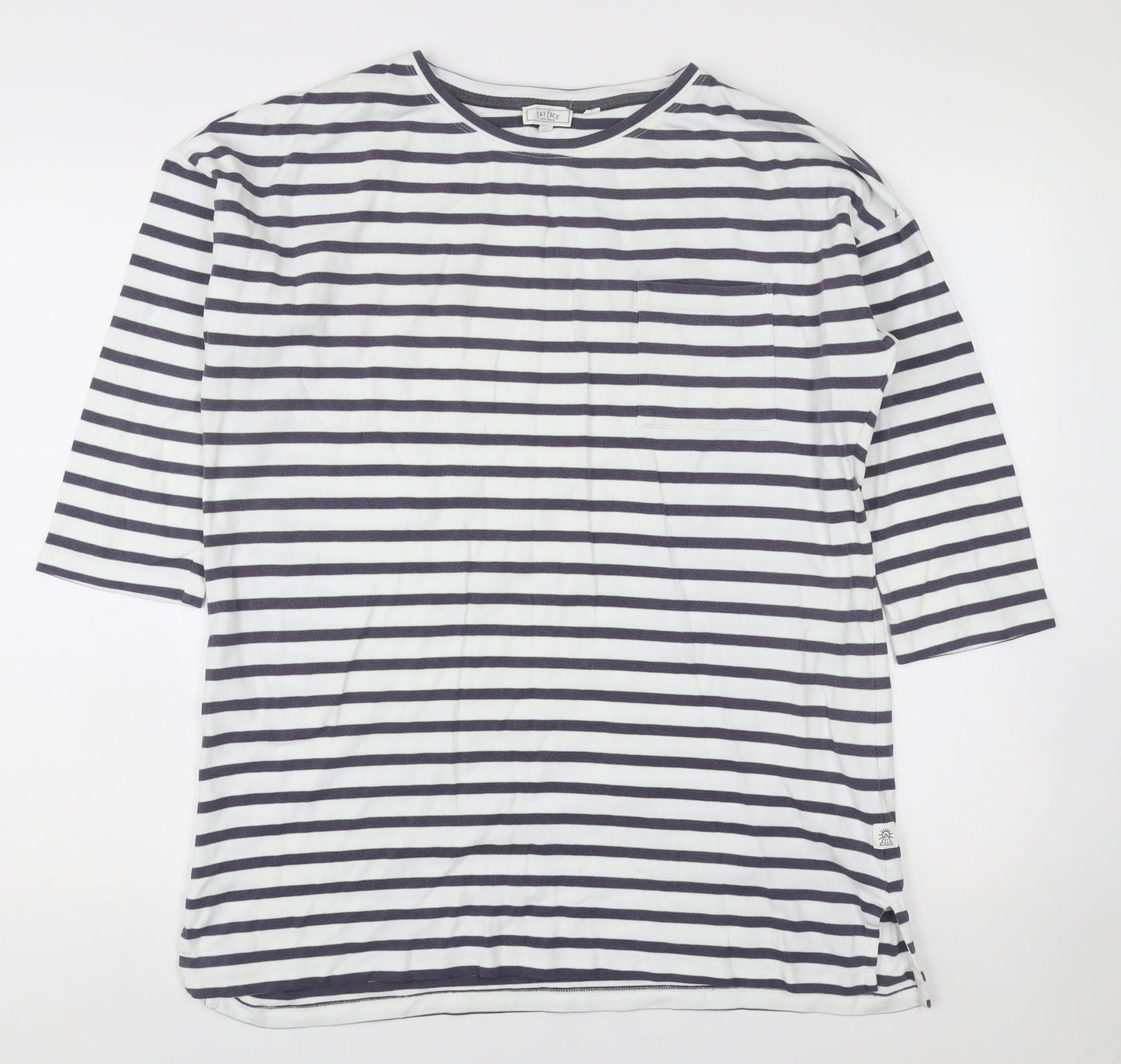 Fat Face Women’s White Navy Stripe 3/4 Sleeve Cotton T-Shirt Size 12