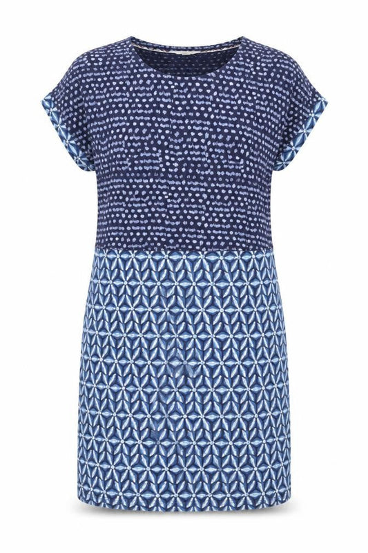 White Stuff Women’s Blue Cotton Shift Dress Size 10 Geometric Print
