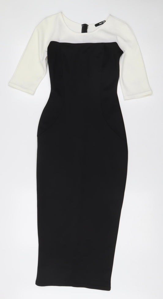 TFNC London Women's Black White Colourblock Sheath Midi Dress Size S