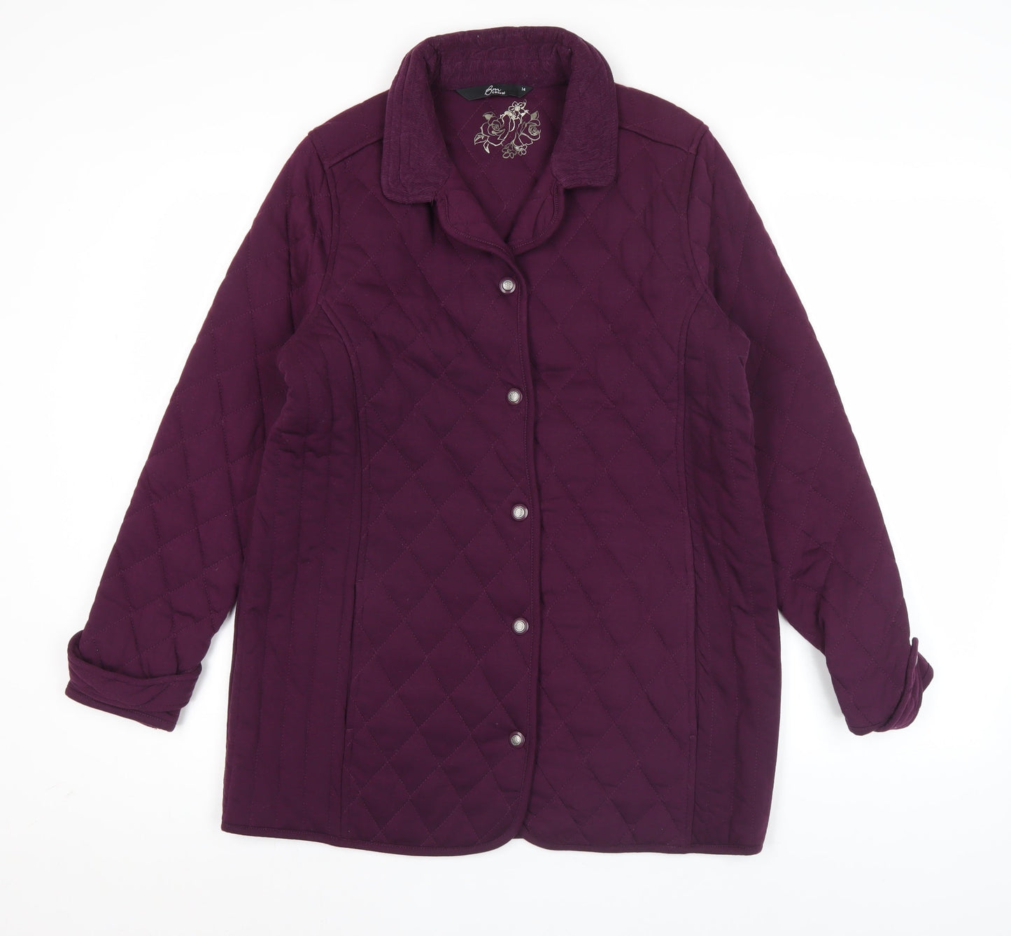 BM Casual Womens Purple Quilted Mid-Length Jacket Size 14