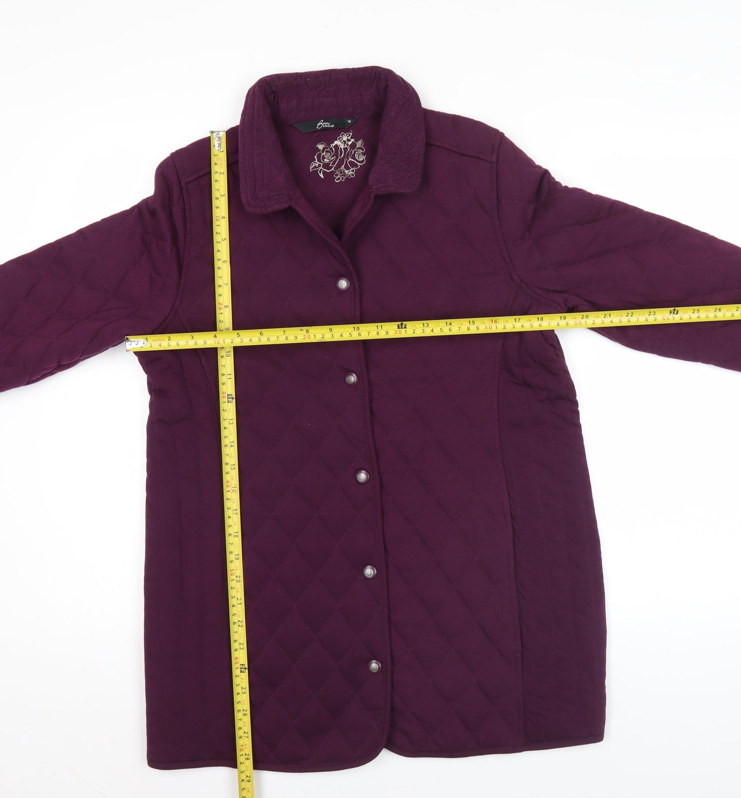 BM Casual Womens Purple Quilted Mid-Length Jacket Size 14