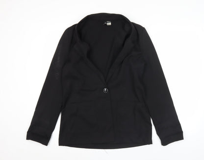 H&M Women Black Size 12 Regular Fit One-Button Blazer Jacket