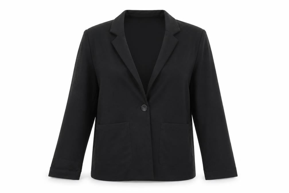 H&M Women Black Size 12 Regular Fit One-Button Blazer Jacket