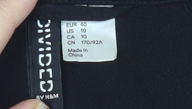 H&M Women Black Size 12 Regular Fit One-Button Blazer Jacket