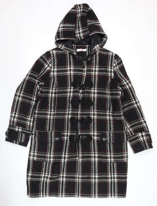 Simply Be Womens Black Check Duffle Coat Hooded Size 14