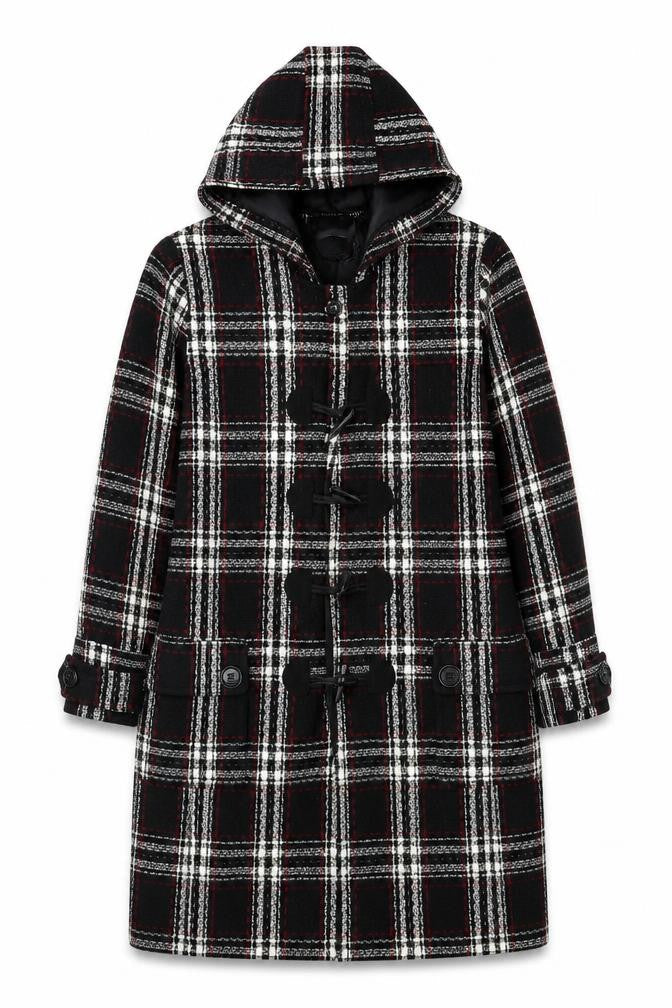 Simply Be Womens Black Check Duffle Coat Hooded Size 14