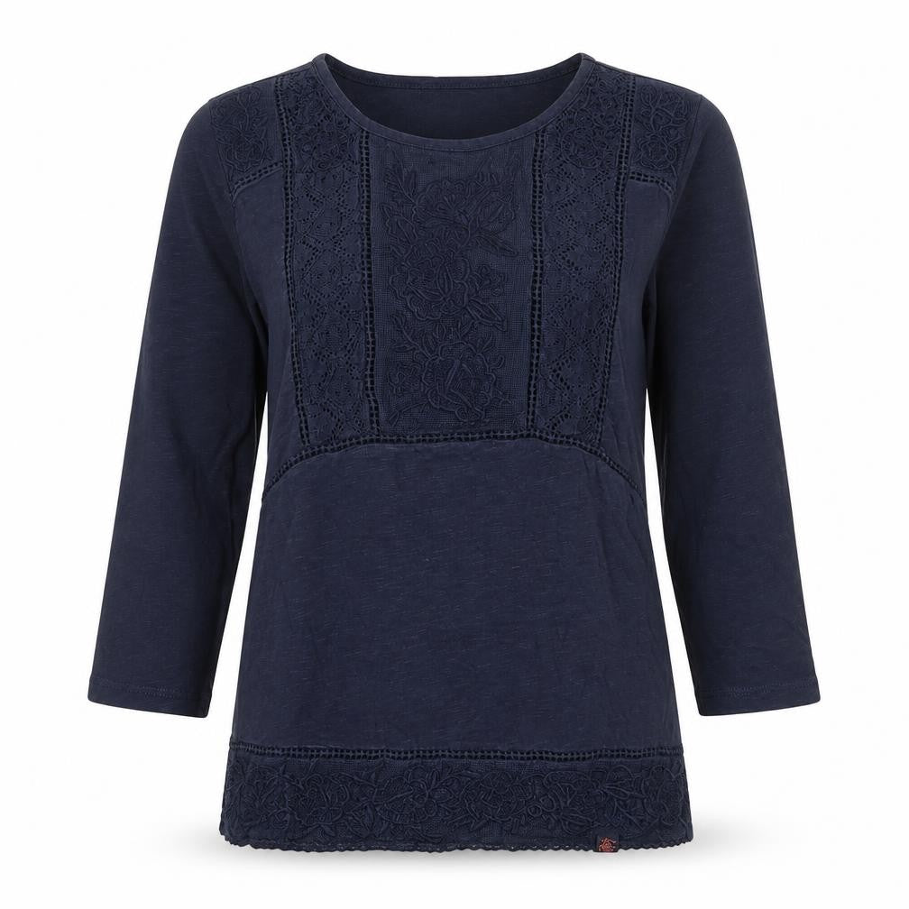 Superdry Womens Blue Embroidered Tunic Blouse Size M 3/4 Sleeve