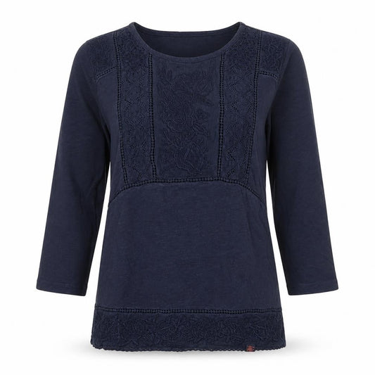 Superdry Womens Blue Embroidered Tunic Blouse Size M 3/4 Sleeve