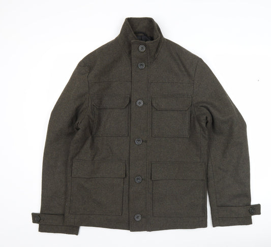 George Men's Brown Military Jacket Small 36-38" Regular Fit Wool Blend