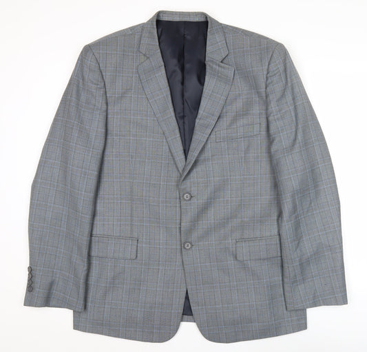 French Connection Men’s Grey Check Blazer Jacket 44R Two-Button Smart