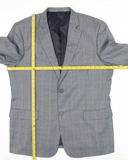 Back view of French Connection Men’s Grey Check Blazer Jacket 44R Two-Button Smart
