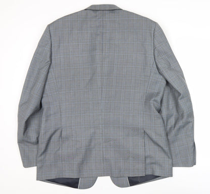 Close-up detail of French Connection Men’s Grey Check Blazer Jacket 44R Two-Button Smart