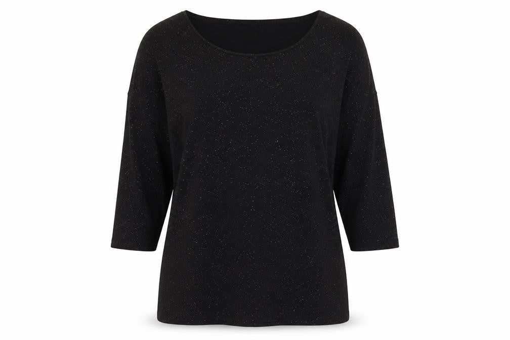 H&M Divided Womens Black Glitter T-Shirt Size 12 Scoop Neck 3/4 Sleeve