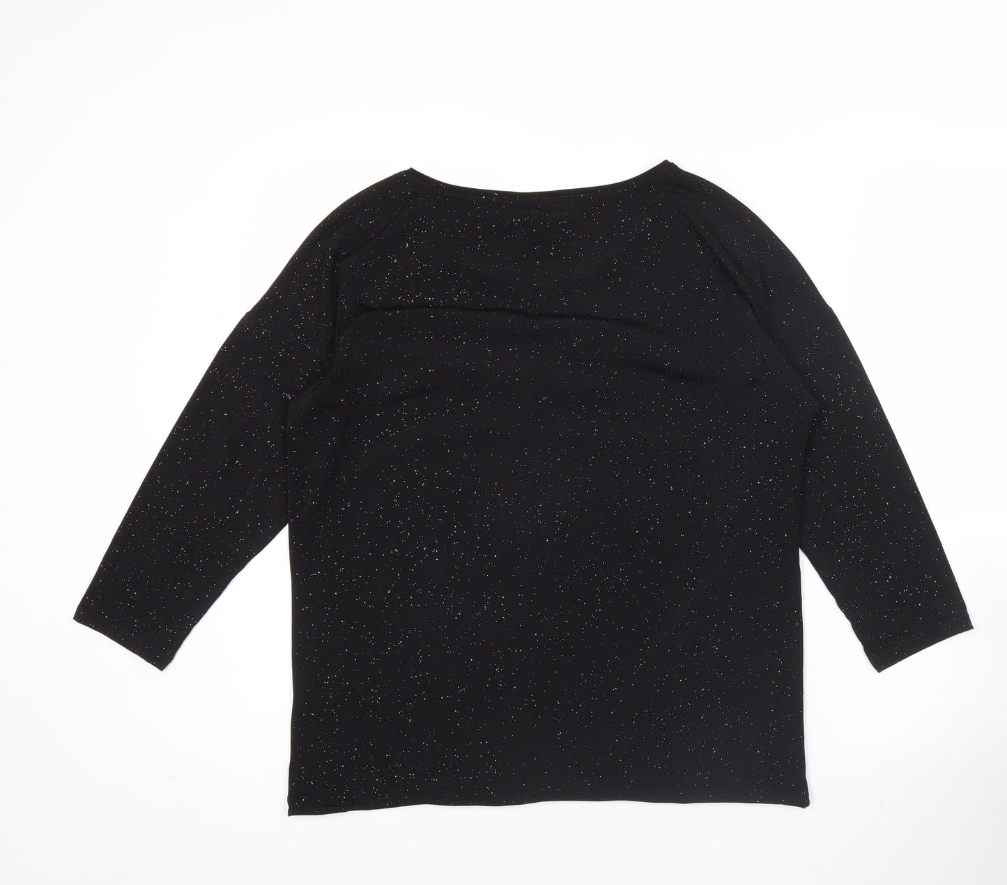 H&M Divided Womens Black Glitter T-Shirt Size 12 Scoop Neck 3/4 Sleeve