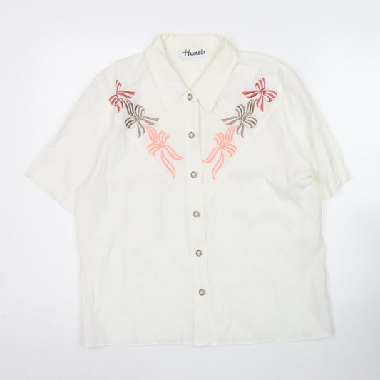 Hamells Womens Ivory Embroidered Button-Up Shirt Size 12